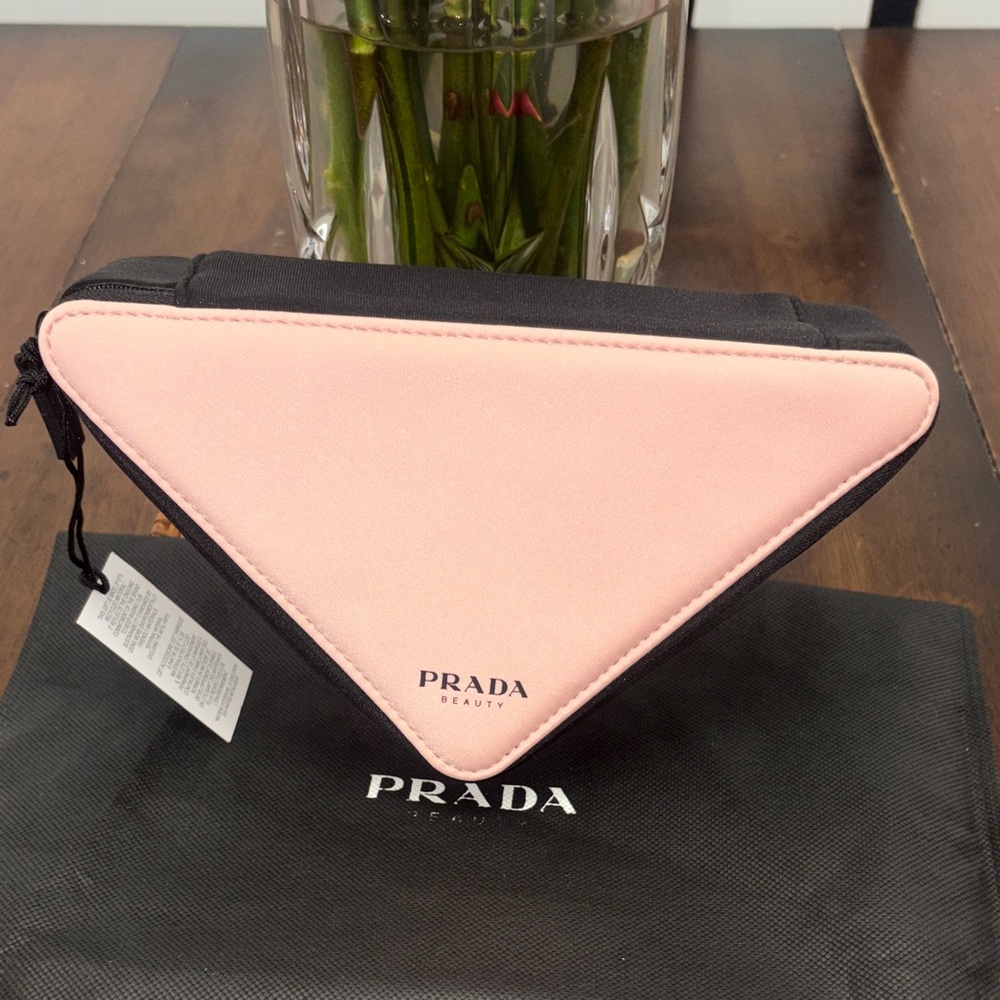 Prada Pink and Black Triangle Cosmetic /Travel Pouch. New with tags.